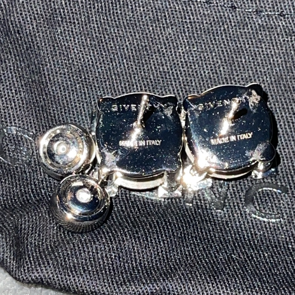 Givenchy Silver Stud Earrings with Clear Crystals - Picture 8 of 9